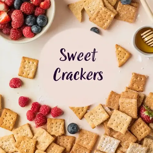 Sweet crackers with honey, chocolate, and fruits