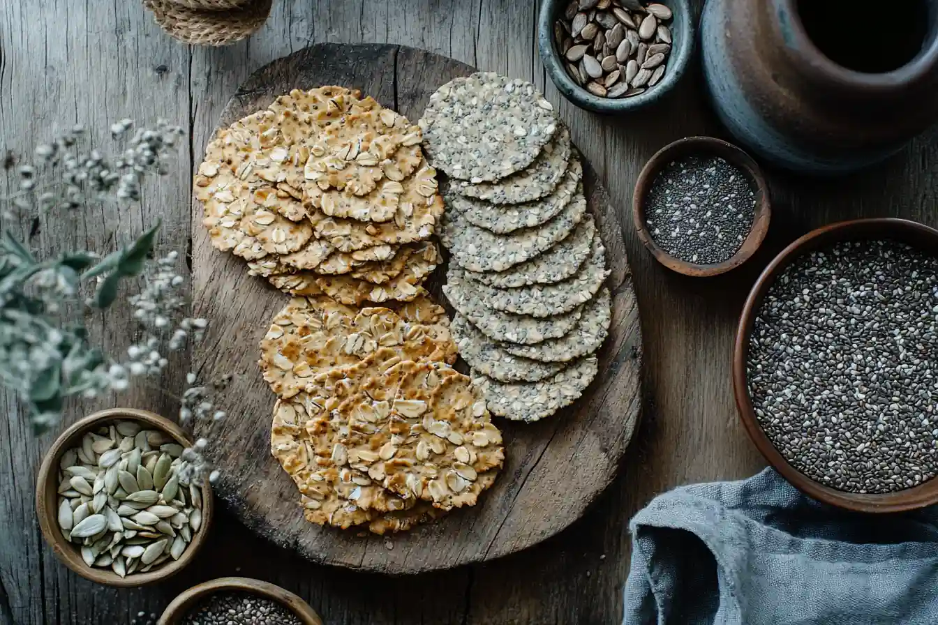 Seed oat crackers with whole seeds and oats